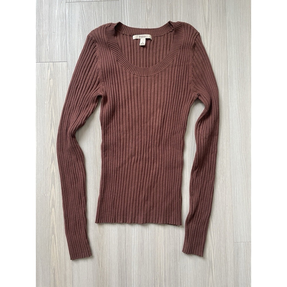 Merona Women's Brown Knit Ribbed Long Sleeve Sweater Size S 90s Fall Y2k
